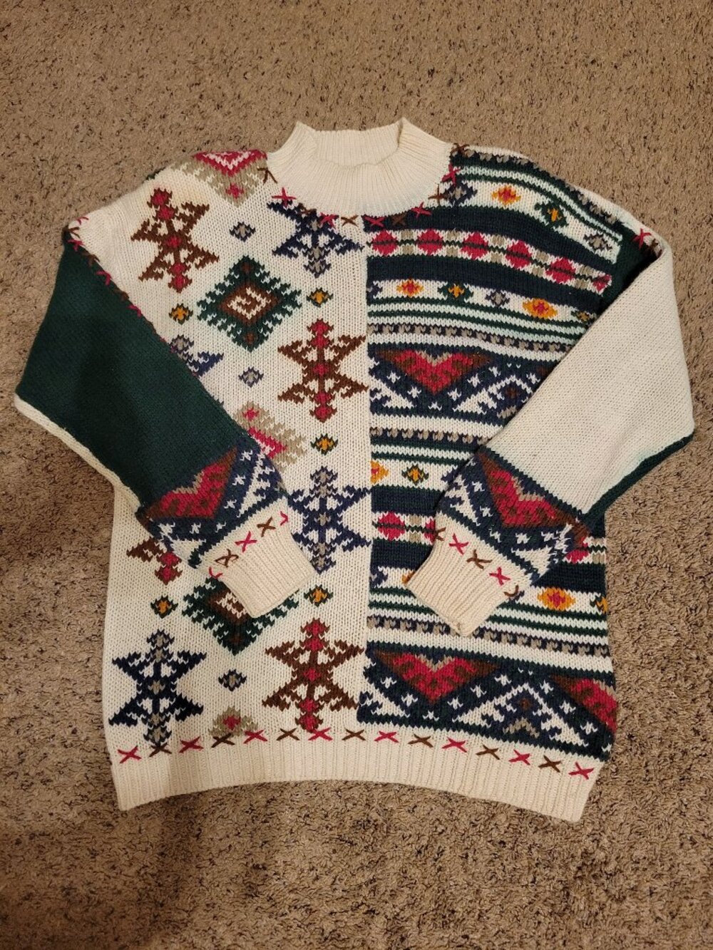90s Vintage Accordeon Sweater Heavyweight Geometric Winter Holiday Womens Medium